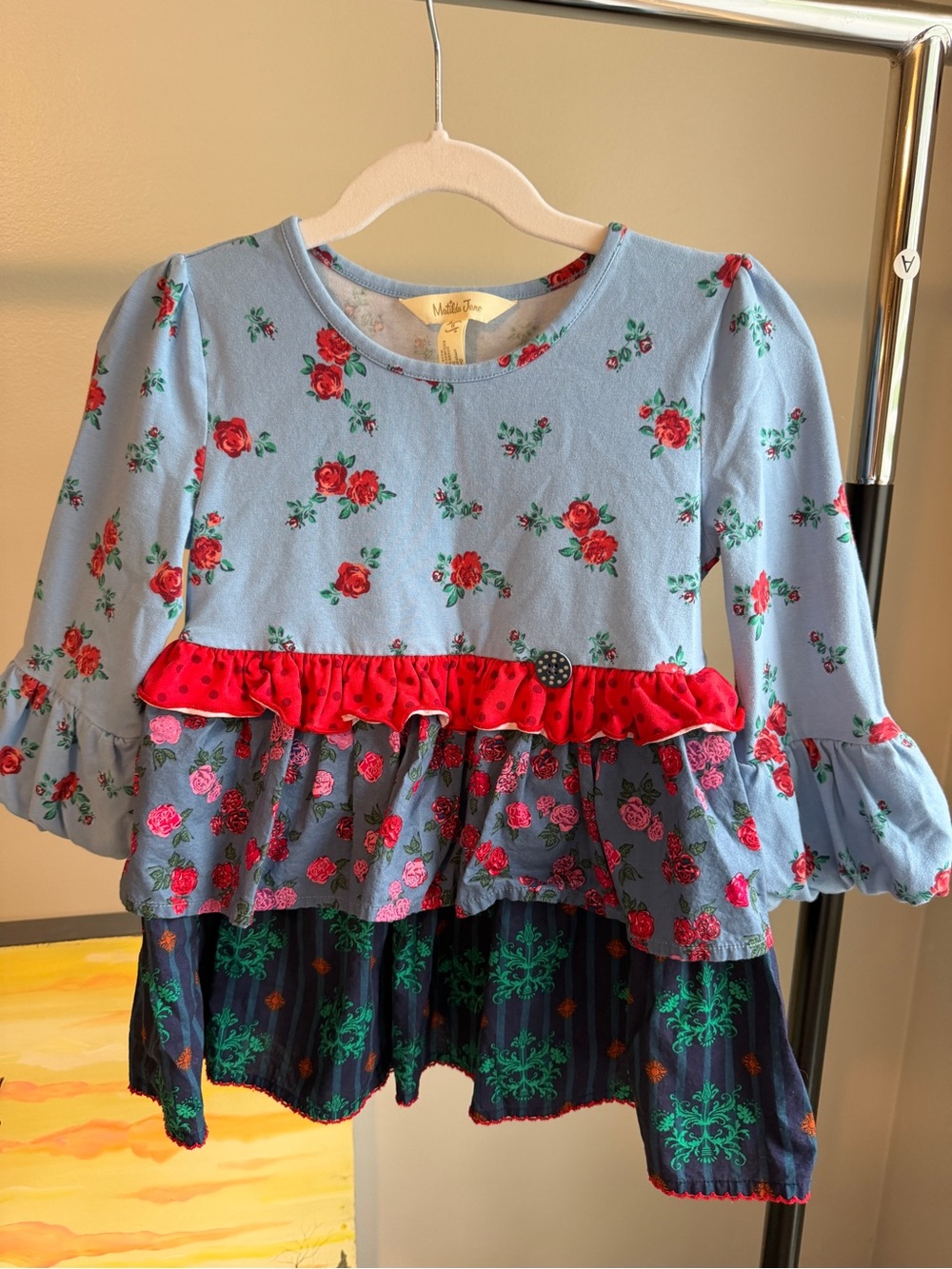 Matilda Jane Light Blue Floral Dress with Red Accents